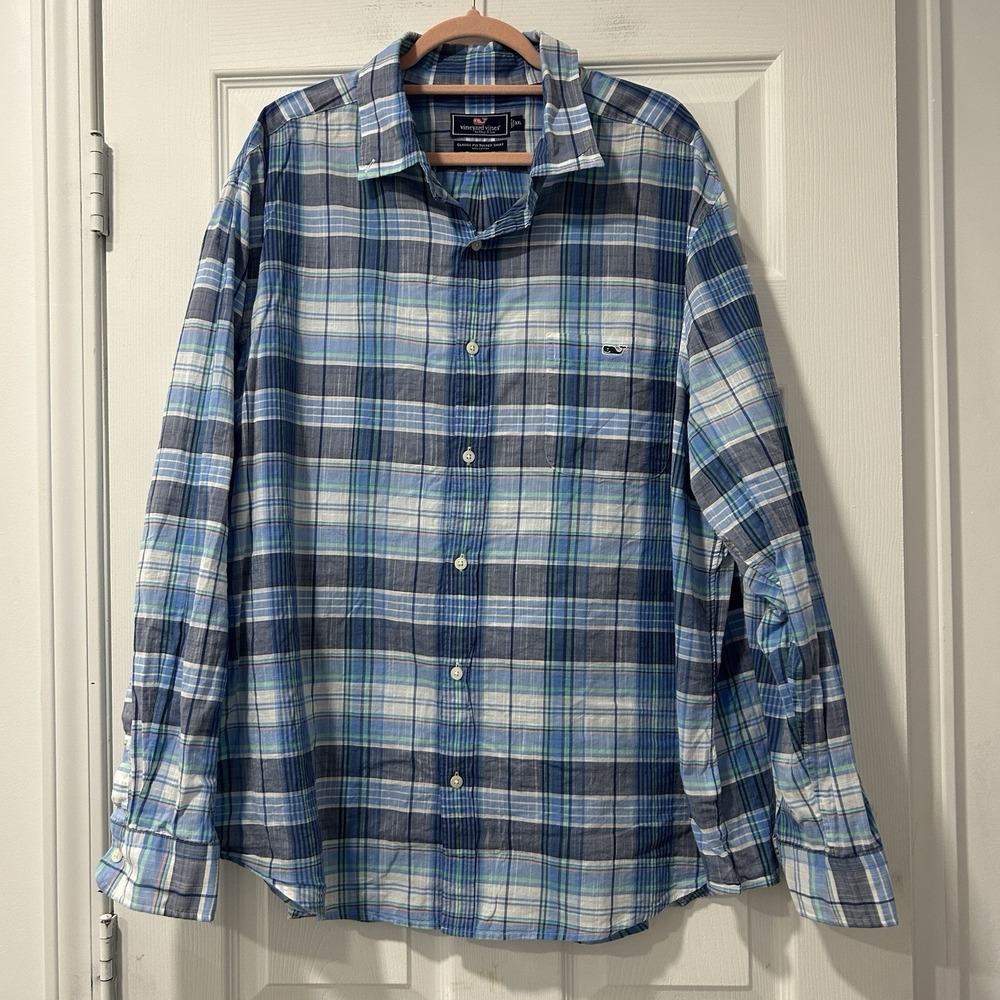Vineyard Vines Men's Size XXL Classic Fit Tucker Shirt Blue Plaid Button Up EUC
